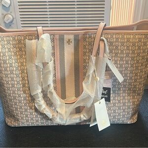 Tory Burch Pink and Cream Patterned Tote